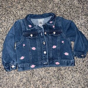 Denim Jacket with Pink Floral Embroidery